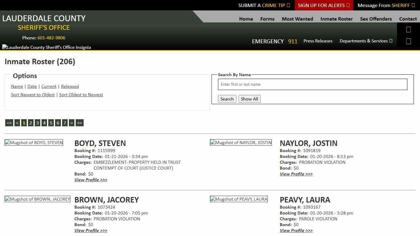 Inmate Roster - Current Inmates Booking Date Descending - Lauderdale County Sheriff